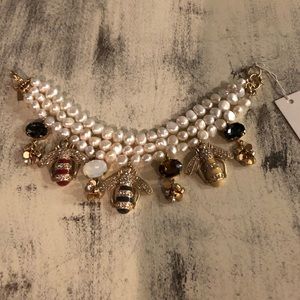 Triple Fresh Water Pearl Bee & Crystal Bracelet